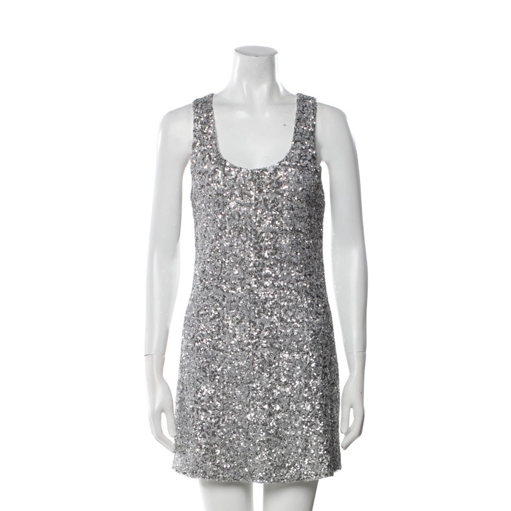 Alice + Olivia Mini Dress in Silver Sequin